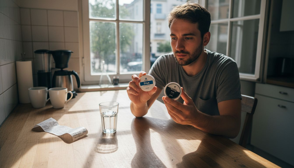 Am Küchentisch wird darüber diskutiert, was besser ist: Snus oder Vape.