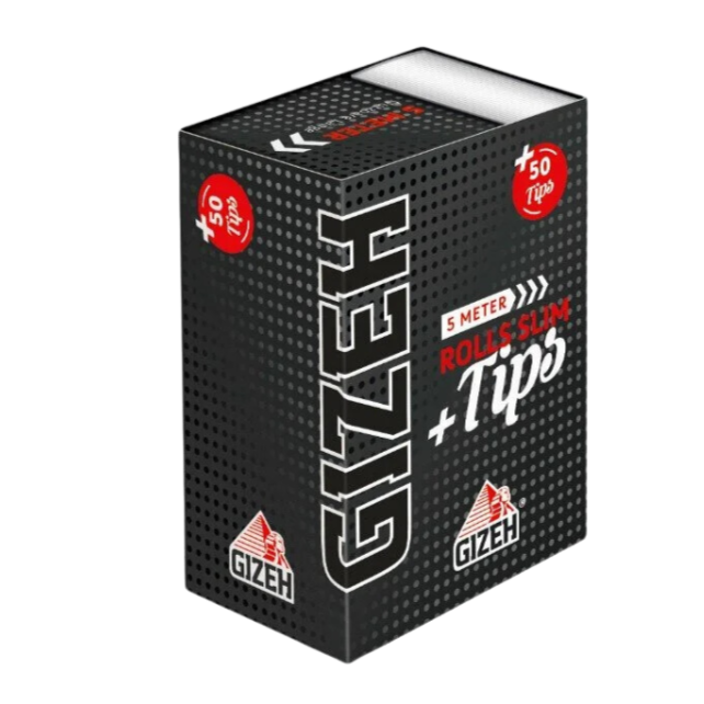 GIZEH - Rolls Slim + Tips - Black - 5 Meter