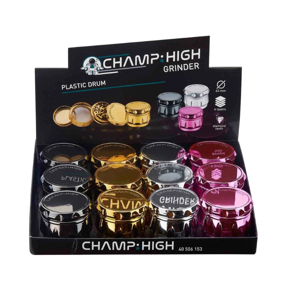 Champ High - Grinder - Plastic Drum - 63mm - 4 Layers - Gold / Silber / Pink Grau