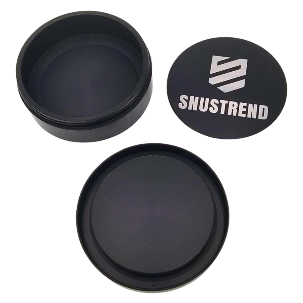 Snus-Dose "Snustrend" Schwarz aus Aluminium mit Logo