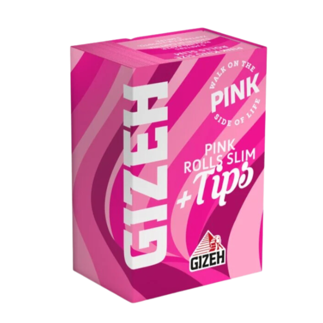 GIZEH - Rolls Slim + Tips - Pink - (5m per Roll & 50 Tips)